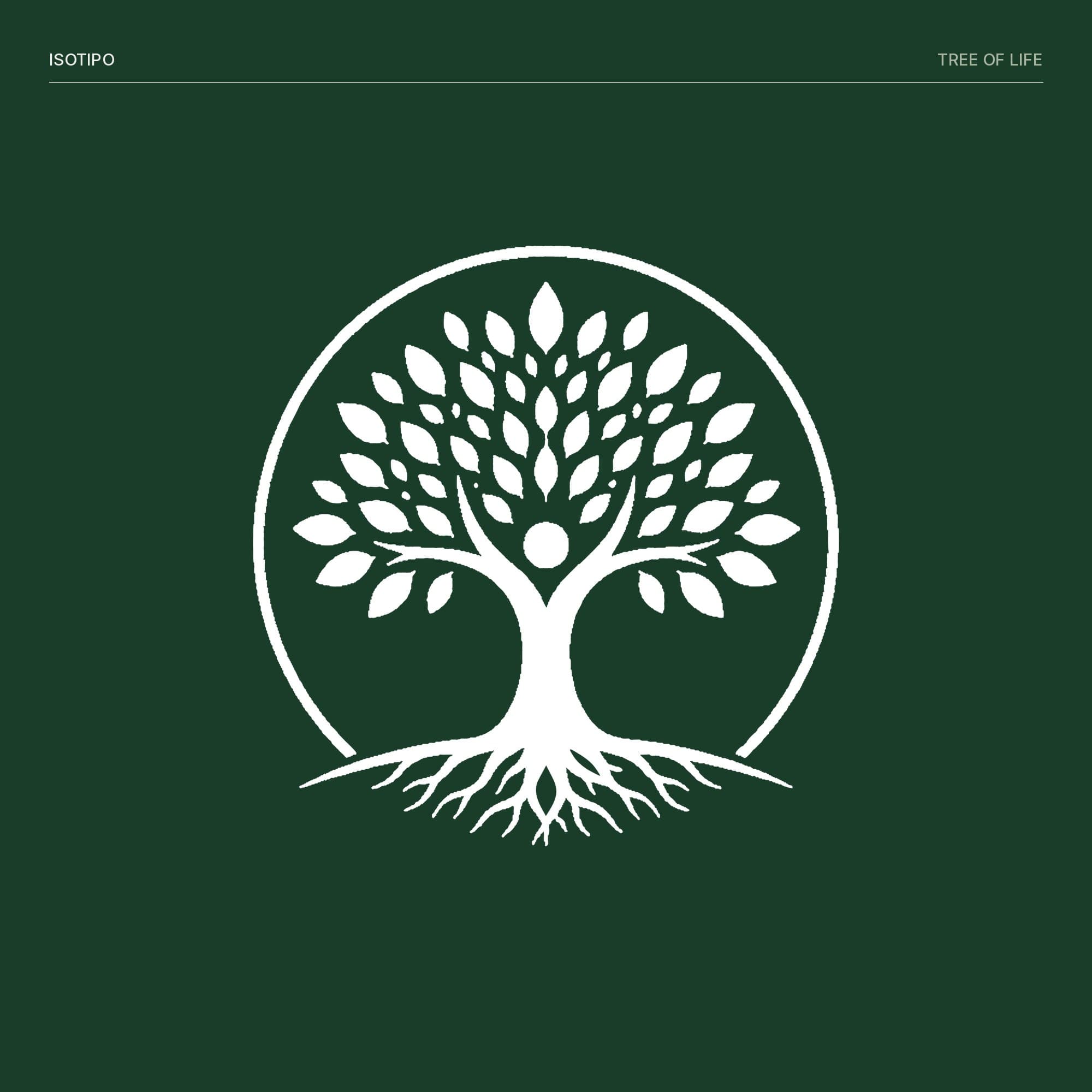 The AURA tree of life symbol in white on a forest green square