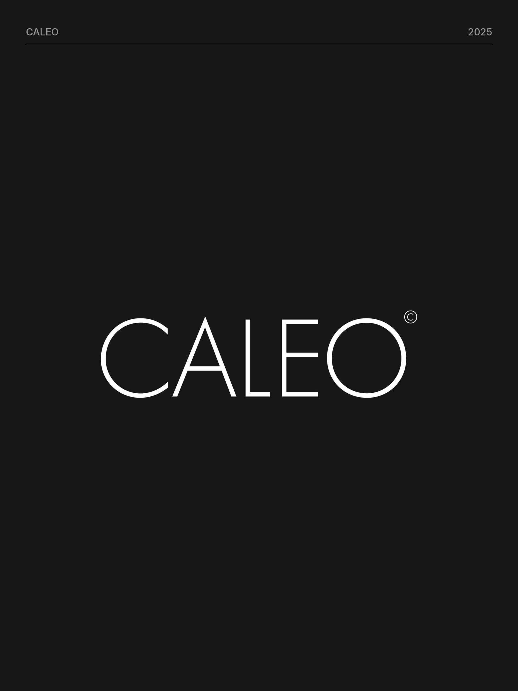 White thin geometric CALEO wordmark with a small copyright symbol, centered on a near-black background
