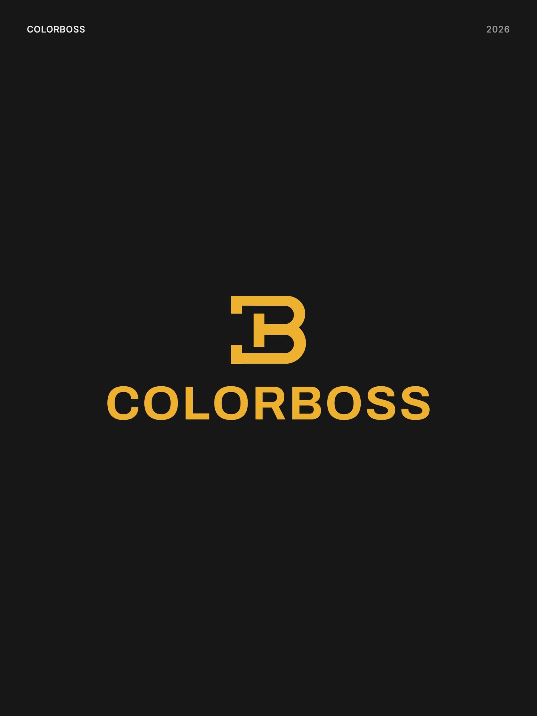 ColorBoss stacked logo in gold: a geometric B isotype above the COLORBOSS wordmark, centered on a dark background