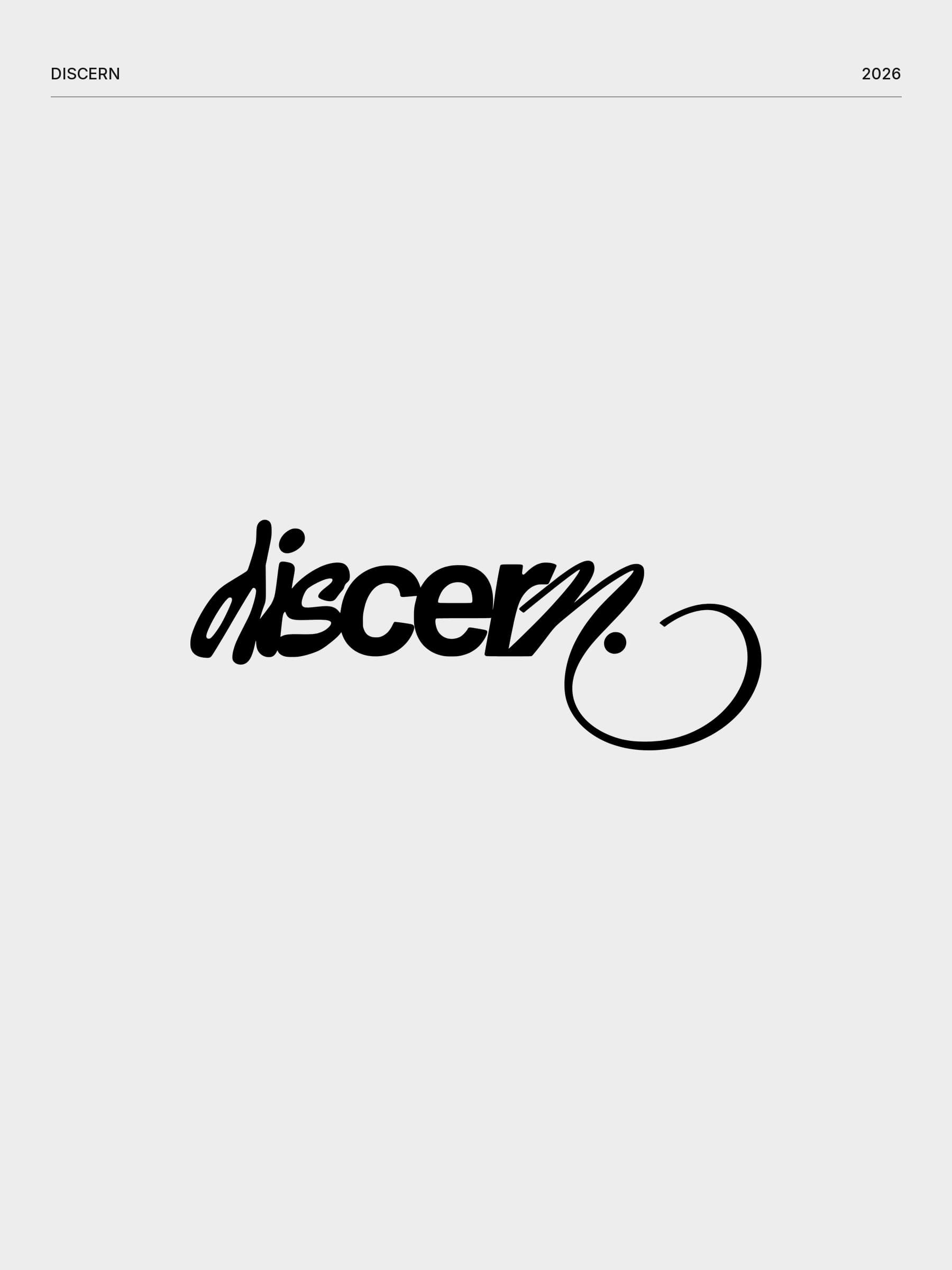 The hand-lettered Discern wordmark in black on a bone background, with a looping stroke that curls out of the final letter