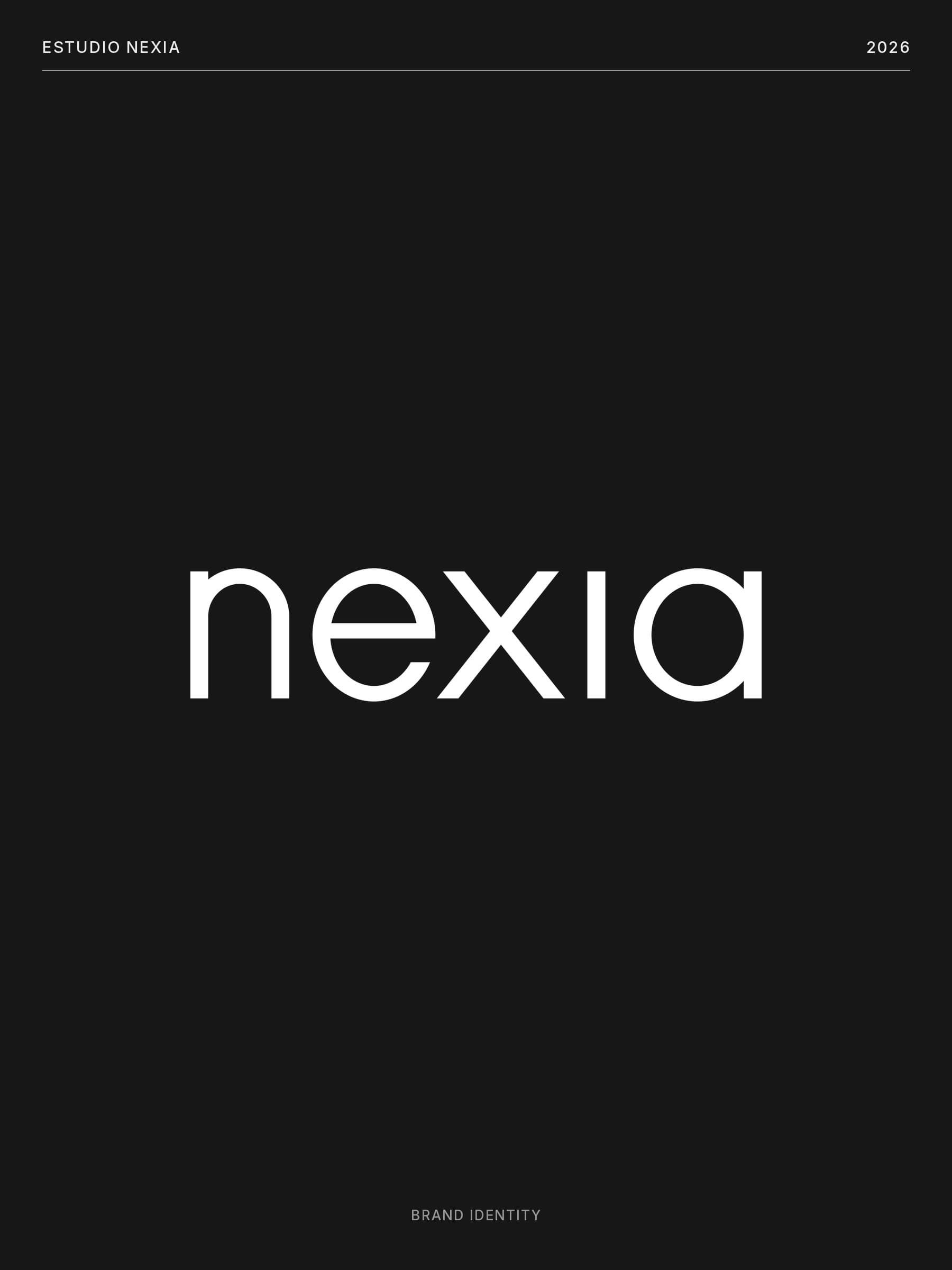 The nexia wordmark in white lowercase geometric letters, with a dotless i, centered on a dark background