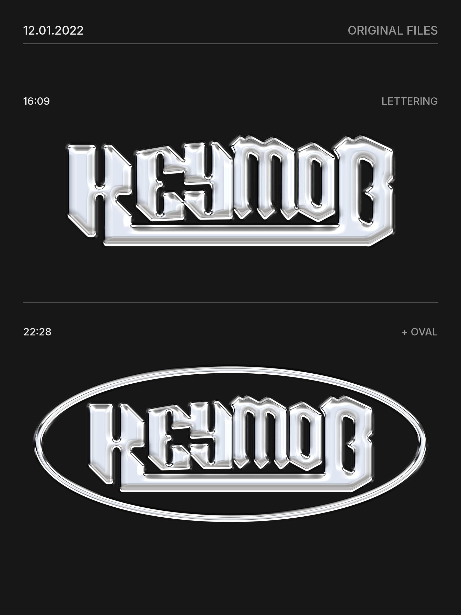 The chrome KEYMOB lettering saved at 16:09 and the version with the oval saved at 22:28