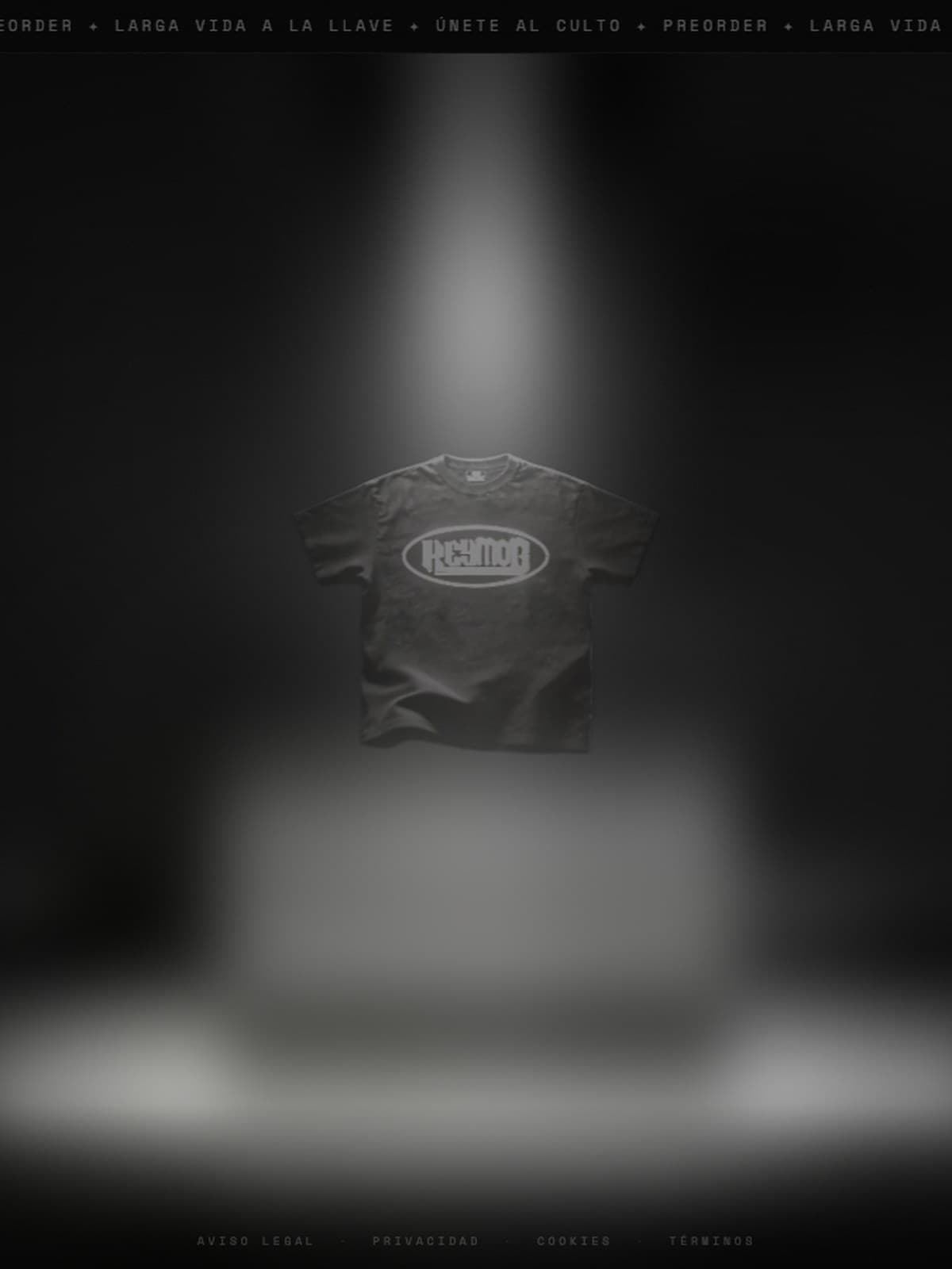 The lvall.es preorder page: the tee floating in a beam of light