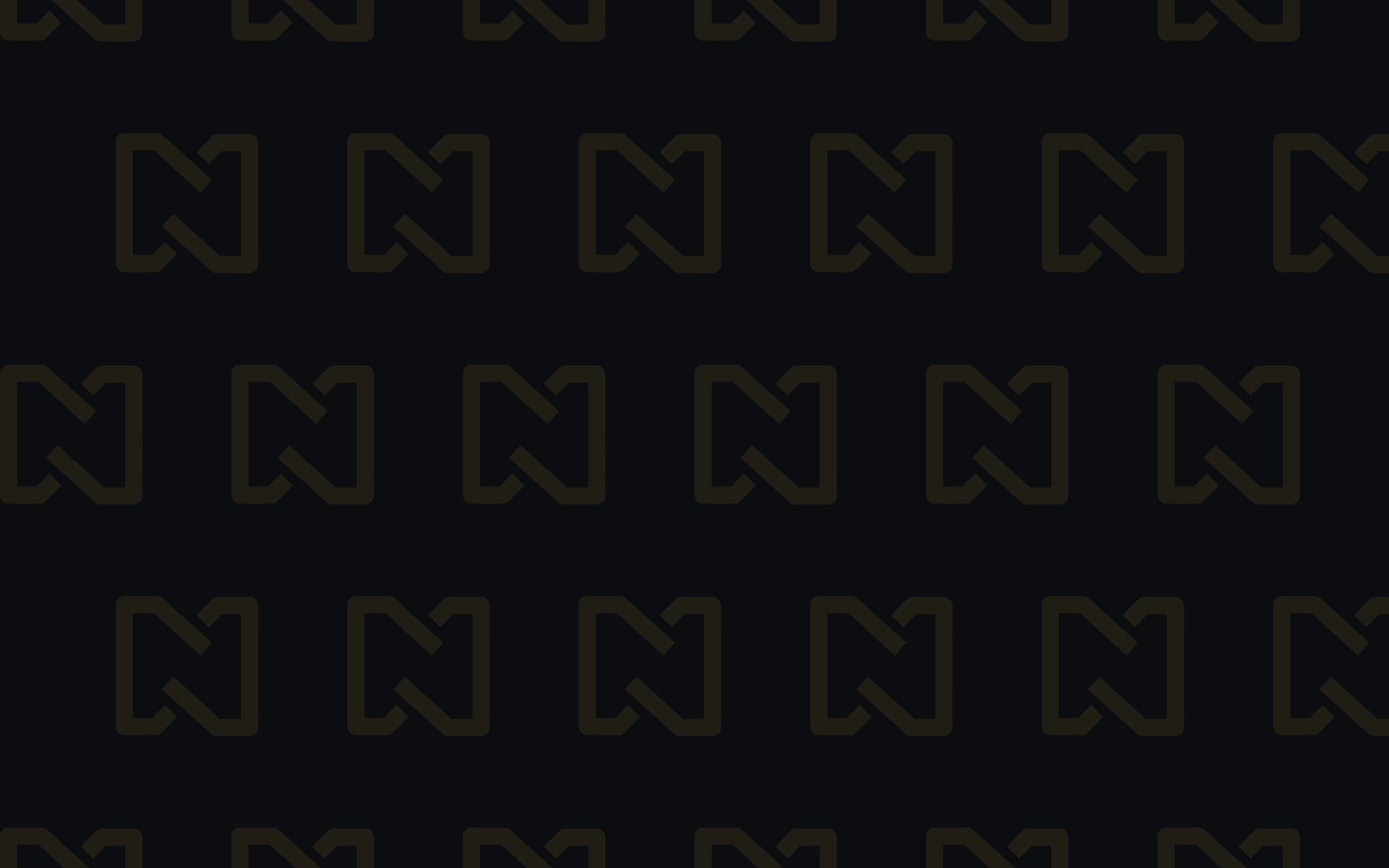 The Nexora N symbol repeated as a faint gold pattern on near black