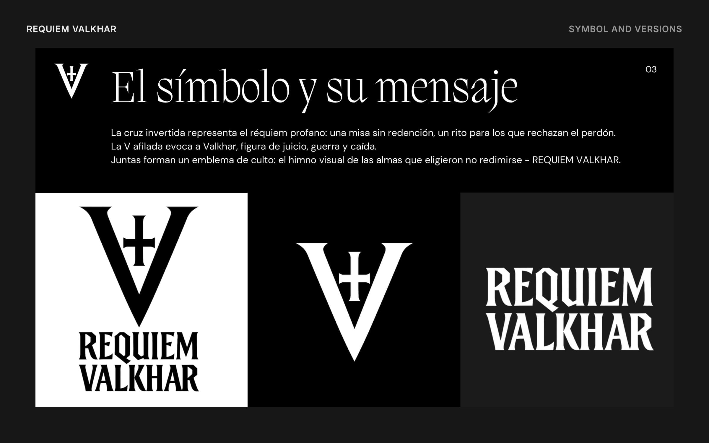 Guide page explaining the symbol, with the stacked logo on white, the symbol alone on black and the wordmark on dark grey